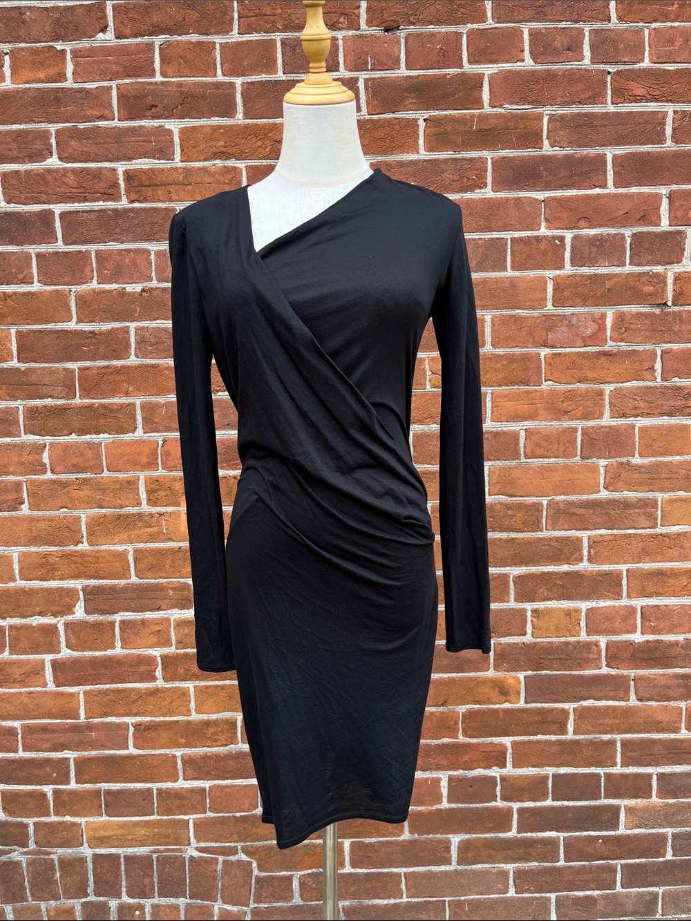 Helmut Lang Black Long-Sleeve Draped Wrap Dress